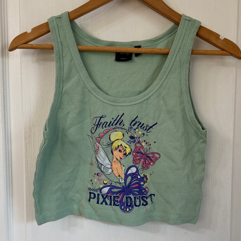 2 pc Disney Mint Green Crop Top & Shorts Set Tinker Bell